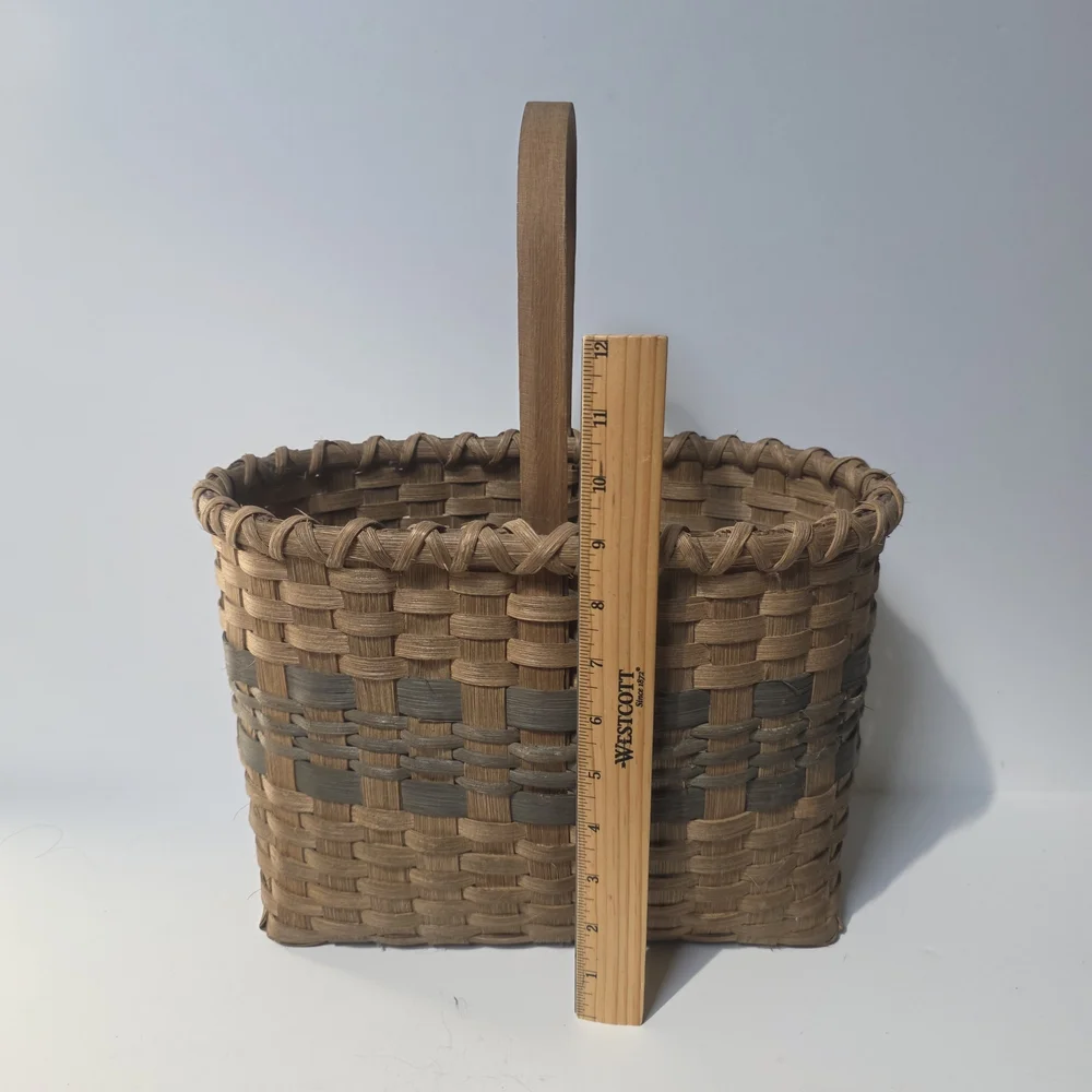 Vintage Handcrafted Woven Splint Basket Brown and Gray 1987